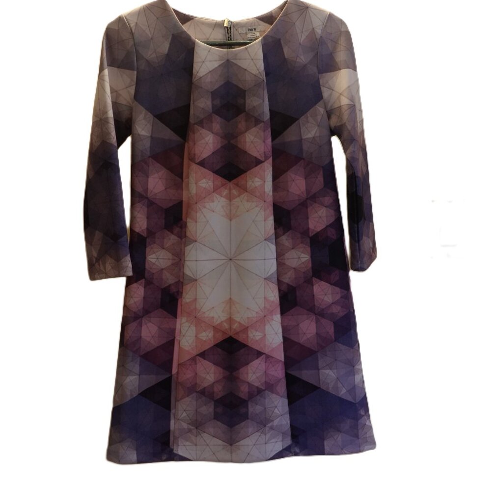 Bar III Geometric Print Dress | Long Sleeve | Purple Pink Abstract | Size